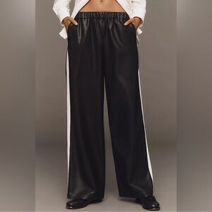 Maeve Black Faux Leather Pants NWT white stripes on both sides with pockets